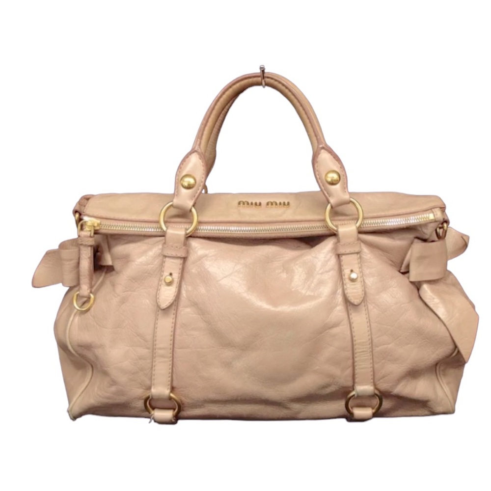 ✨HP✨AUTH MIUMIU PINK Pale Bow Vitello Lux Leather Bag M - Picture 1 of 12